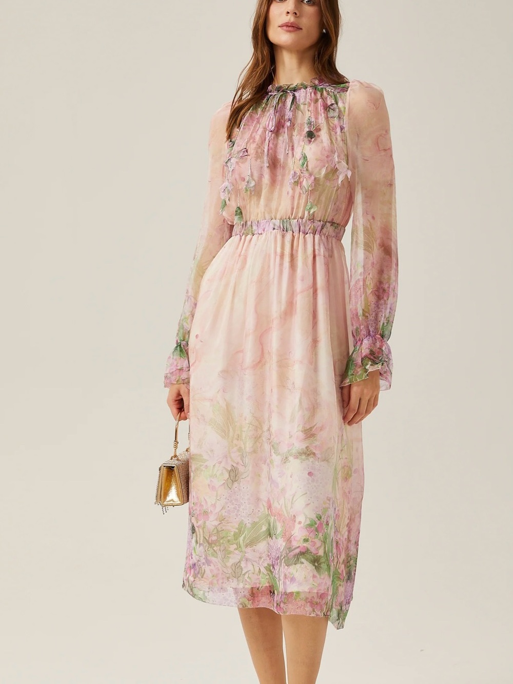 Justine floral-print cinched-waist midi dress - Picture 4 of 9